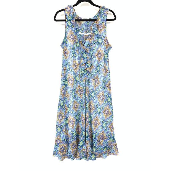 Studio By JPR Midi Dress Sleeveless Womens Sz Large Mosaic Pattern Lace Up Front - Picture 1 of 6